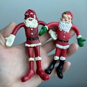 2 Vintage Toy Bendable Bendy Santa Claus Christmas Collectible Figurines